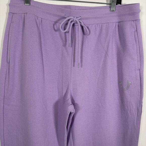 True Religion Crystal Horseshoe Flare Wide Leg Lavender Sweatpants XL NWT - Picture 7 of 10